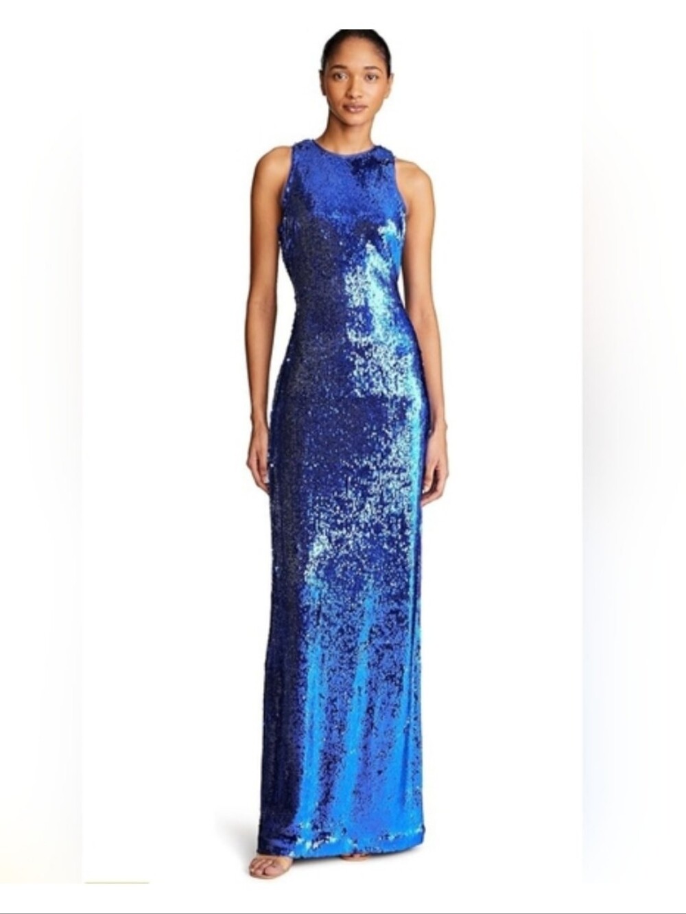 Halston Heritage Electric Blue Sequin Sleeveless Column Maxi Gown
